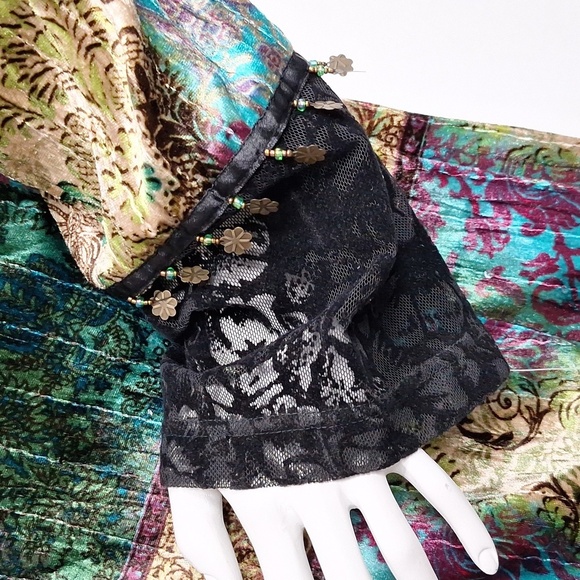 Graff by UM Co. NEW Whimsigoth Patchwork Crushed Velvet Witchy Fairy Tunic Top L - Picture 7 of 11